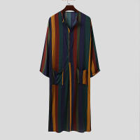 Ropa Árabe Para Hombres Kaftán Islámico De Algodón Con Rayas Traje Dubai Abaya Retro De Verano Y Otoño Estilo Casual - details 14