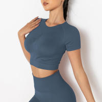 Hamidou-camisetas deportivas de Yoga para mujer, Tops sexys sin costuras para gimnasio, camiseta para correr, camisetas de Fitness - details 7