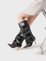 Nuevas botas de piel negras para mujer con punta cuadrada y suela gruesa - details 5