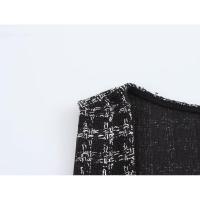 - Conjunto de dos piezas de moda coreana para mujer, blusa blanca con cuello de lazo y tirantes finos, minivestido de tweed con un solo botón - details 5