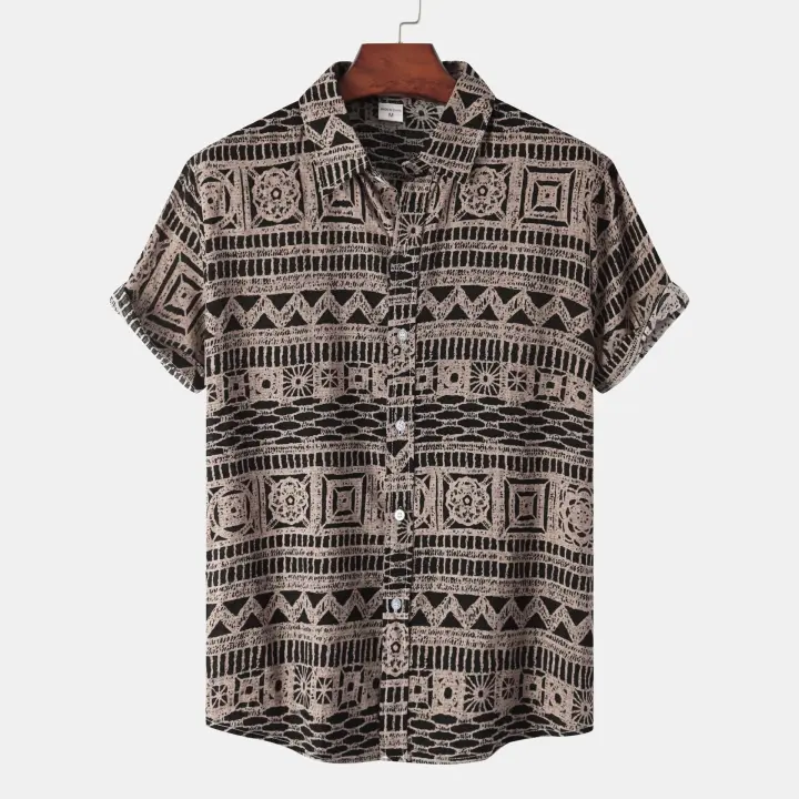 Camisa de manga corta de flores para hombre, de estilo étnico camisa grande, novedad de verano, 2024 - 1