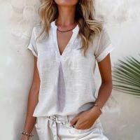 Tops lisos informales de verano, nueva camisa elegante de oficina con cuello en V de manga corta, camisas dulces para fiesta navideña, ropa de mujer 2025 - details 4
