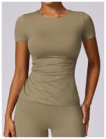 Conjunto de Yoga Sin Costuras para Mujer 2 Piezas Traje de Gimnasio con Top Corto de Manga Corta y Shorts para Correr Ropa Deportiva Activa Material Exterior de Nylon - details 6