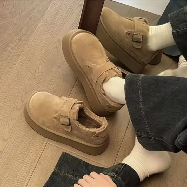 2025 Invierno Caliente Baja Boca Mocasines Una Estribo Estribo Grueso Zuecos Tobilleras Botas Mujer Nieve Botas Mujer Invierno - 1