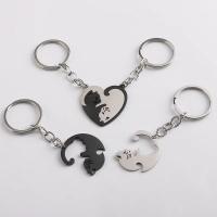Llavero De Pareja En Forma De Corazón Con Pendentivo De Gato Del Amor Acero Inoxidable Joyería Para Hombres Y Mujeres - details 4