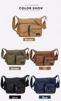 Bolso cruzado para hombre, lona Vintage, correas ajustables, múltiples bolsillos con cremallera, duradero, para senderismo al aire libre - details 1