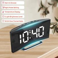 Reloj de pantalla curva, despertador Led Digital con pantalla de temperatura, reloj de espejo grande, mesita de noche - details 6