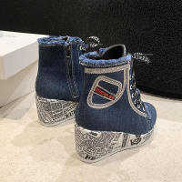Zapatos de lona de talla grande para mujer, tacón de cuña, punta redonda muy versátil, transpirable, individual - details 5