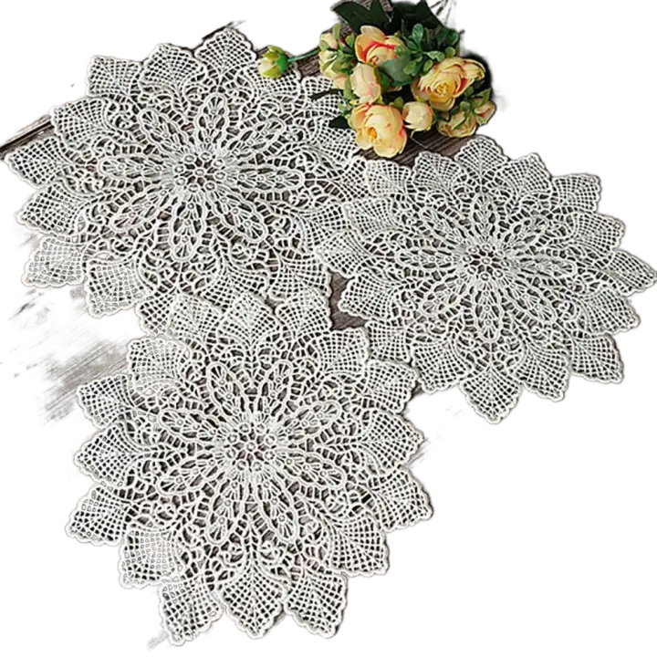 Mantel blanco hueco con bordado de flores, decoración de mesa, mantel individual, posavasos, tapete - 1