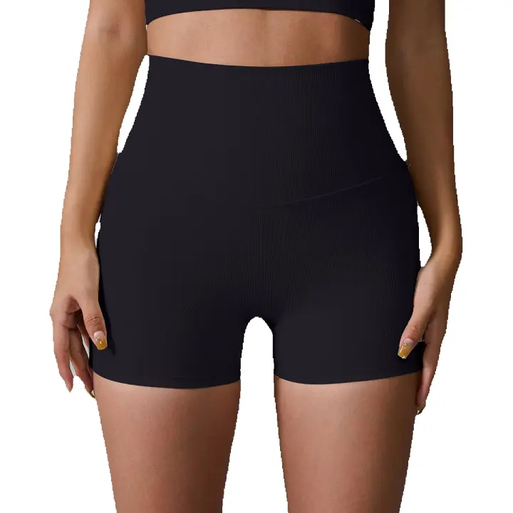 Pantalones cortos deportivos de tres cuartos con espalda cruzada, cintura alta, elevación de cadera, color melocotón, secado rápido, pantalones cortos de yoga fitness para mujer - 1