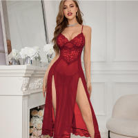 Sexy mujer de encaje de malla vestido largo abierto vestido casero sexy set - details 5