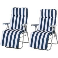 Plegables de Jardín Sillas de Gravedad Cero de Acero con Cojín Acolchado Respaldo Ajustable en 5 Posiciones y Reposapiés 60x75x50-102 cm Rayas Azul - details 0