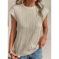 Camisetas con textura de manga corta para mujer, camisetas básicas informales holgadas de punto con cuello redondo, blusas - details 26