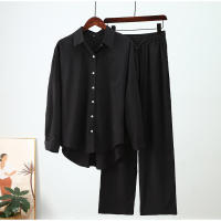 Conjunto de 2 piezas para mujer, camisa de manga larga elástica holgada y pantalones de pierna ancha, informal, para otoño e invierno - details 2