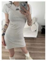 Elegante Vestido de Algodón Puro con Bordado de Letras Chic de Verano Cuello Redondo Delgado, Manga Corta Versátil, Color Sólido, Moda para Mujeres - details 1