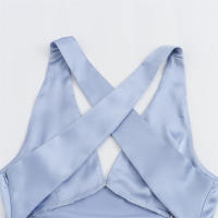 Elegante cuello en V cruzado satén ss para mujer moda de fiesta - details 11