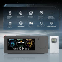 Reloj Electrónico de Proyección Calendario Perpetuo Estación Meteorológica Previsione del Tiempo Temperatura Humedad Pantalla a Color Despertador Digital - details 2