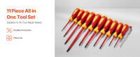 SucceBuy Juego de destornilladores aislados de 11 piezas, herramientas de electricista de 1000 V, puntas magnéticas y probador de voltaje (profesional) - details 0