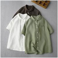 camisa de mujer Camisa de manga corta 100% lino - details 1