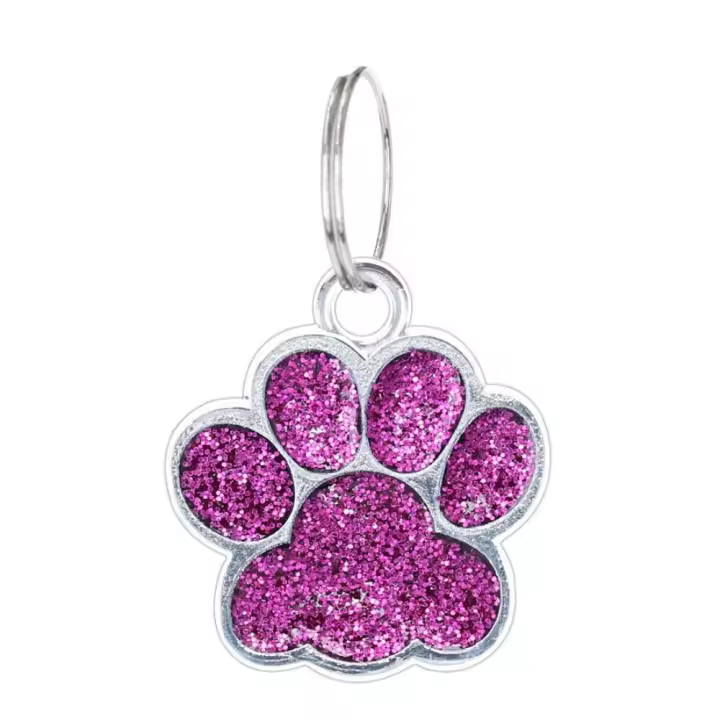 Etiquetas para perros y gatos con estampado de pata de perro y gato, colgante personalizado exquisito con purpurina para mascotas con gancho, Collar antipérdida para mascotas, colgante con etiqueta para cachorro - 1
