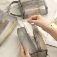 Bolsa de maquillaje de malla portátil informal, bolsa de cosméticos transparente cuadrada ligera con cremallera, estuches de cosméticos de gran capacidad para baño - details 5