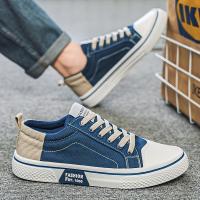 Zapatillas de lona informales para hombre: zapatos transpirables con cordones y suela de PVC antideslizante, diseño moderno en azul y blanco para uso informal - details 12