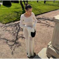 Vestido largo elegante con volantes y borde de encaje para mujer, vestido largo a la moda con cuello redondo y manga acampanada, vestidos largos ajustados para fiesta de verano 2025 - details 22