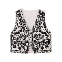 TRAFZA-Chaleco sin mangas Vintage para mujer, Tops elegantes, decoración con bordado de cordón, chaleco recortado con cuello en V abierto - details 12