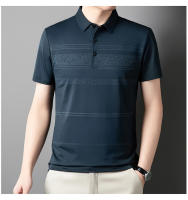 Polo corto a rayas de hielo para hombre, holgado y casual, o camiseta de media manga con cuello de solapa - details 4