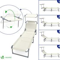 2 Tumbonas Plegables con Sombrilla, Playera Reclinable 4 Posiciones, Estructura Acero y Tejido Textileno, Peso Máx Soportado 110kg para Piscina, Jardín, Playa 190x58x27cm, Beige - details 3