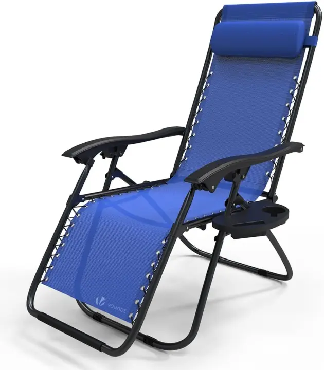 Set de 2 Sillas de Jardín Plegables Silla de Gravedad Cero Reclinable con Soporte para Bebidas y Reposacabezas Extraíble Carga Máxima 120kg Negro - 1