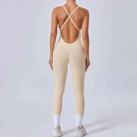 Conjunto de gimnasio para mujer mejorado con acolchado, traje de yoga, ropa deportiva, azul marino beige, 2024 - details 23