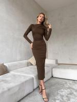 Vestido largo de manga larga con cuello redondo para mujer, vestido largo ajustado y elegante de terciopelo para otoño e invierno, 2024 - details 4