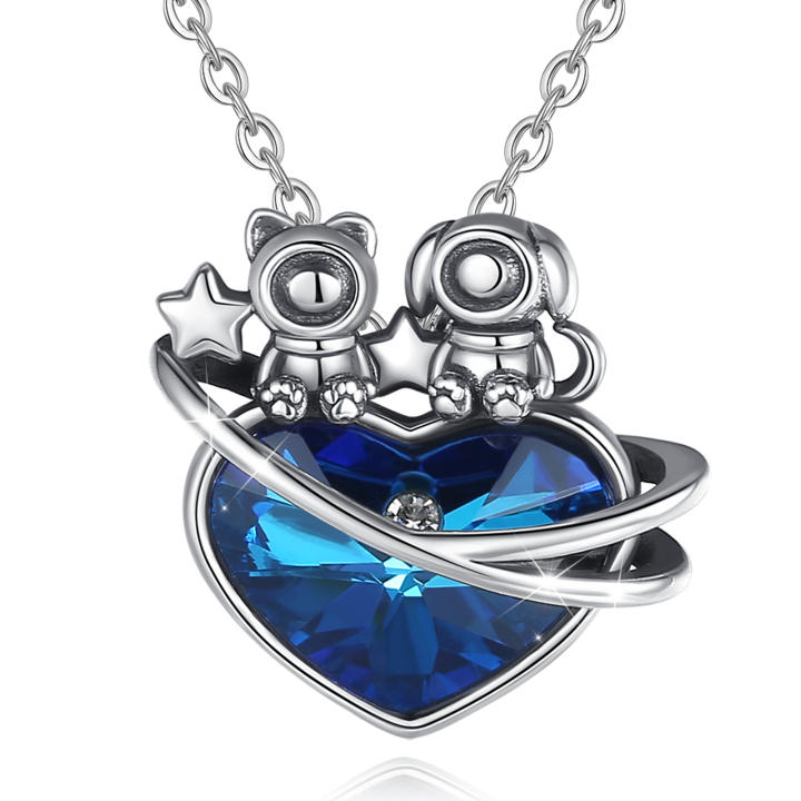 Las Niñas Multi-Cristal Acento De Plata Esterlina Colgante De Corazón