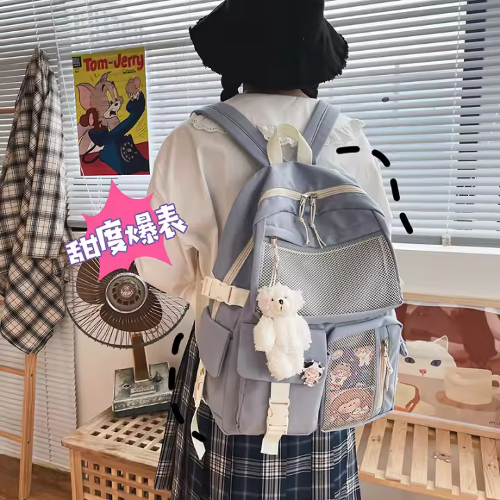 Casual, femenino, campus, lindo, estudiante, mochila, nuevo estilo, estilo coreano, cremallera, nailon - 1