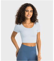 SHINBENE-camisetas de manga corta para mujer, 2 en 1 Top corto, ajustado, liso, atlético, para gimnasio, Yoga - details 3