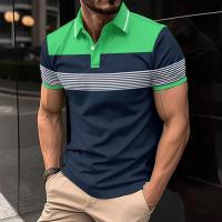 Nueva camisa POLO informal para hombre, botón con cuello en V, camiseta versátil a rayas de negocios, top - details 4