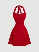 Vestido Halter con lazo rojo para mujer, novedad de otoño, Spice Girl, plisado, moda, cintura, Falda corta fina, tendencia - details 1