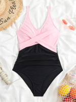 Bañador de una pieza para mujer, traje de baño liso con cuello en V, Monokini Sexy, ropa de playa para verano, 2024 - details 8