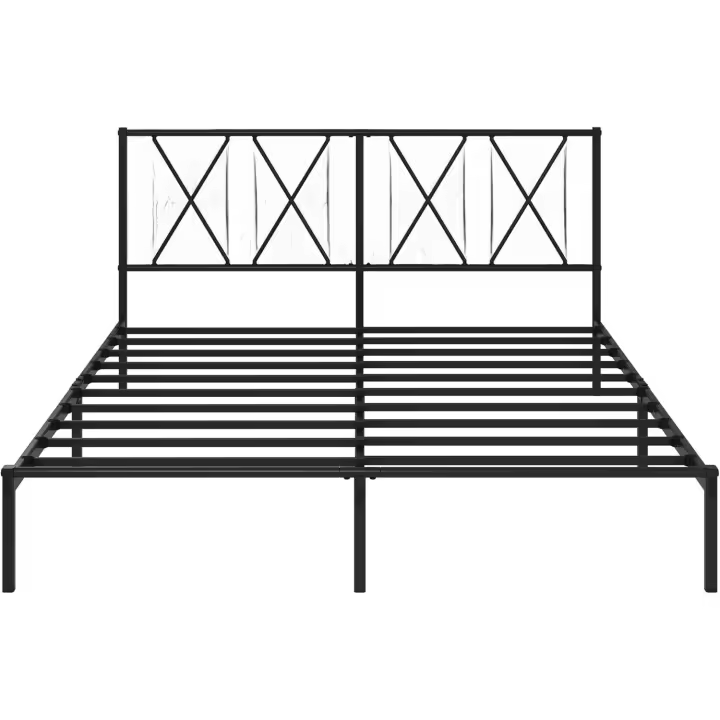 Cama Elias 135x190 cm Somier de Metal con Cabezal Altura de 30 cm Cama con Somier de Láminas de Metal Fácil Montaje Espacio de Almacenamiento Bajo de la Cama Negro - 1