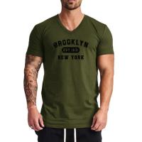 Brooklyn Est. 1631 New York Letter V Neck T-Shirts for Men Slim Fit Casual T Shirt Fashion Breathable Cotton Short Sleeve Tshirt - details 8
