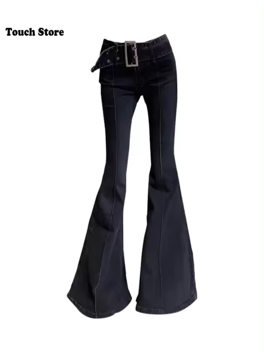 Moda Callejera Japonesa Y2K para Mujer Estilo Harajuku, Pantalones Vaqueros Acampanados, Pantalones Largos, Pantalones Vaqueros Acampanados Grunge de los Años 2000, Gyaru Goblin Core - 1