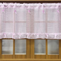 Cortinas De Tule Transparentes Rosa Cortas a Cuadros Para Cocina Cubren Ventanas Y Puertas Decoración De Hogar Cortinas Voile Para Cocina Y Baño - details 2