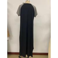 Camisón de algodón elástico de manga corta y largo con bloques de color y bolsillo para mujer, ropa de estar y pijama para primavera/verano - details 1