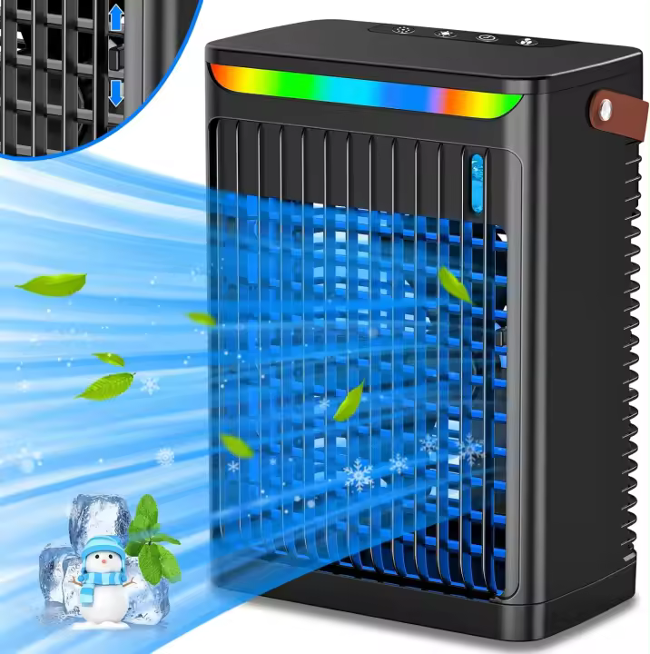 Aire acondicionado portátil 5 en 1, 5 velocidades de viento y 2 de niebla, con temporizador y 7 luces LED para oficina, escritorio y dormitorio - 1
