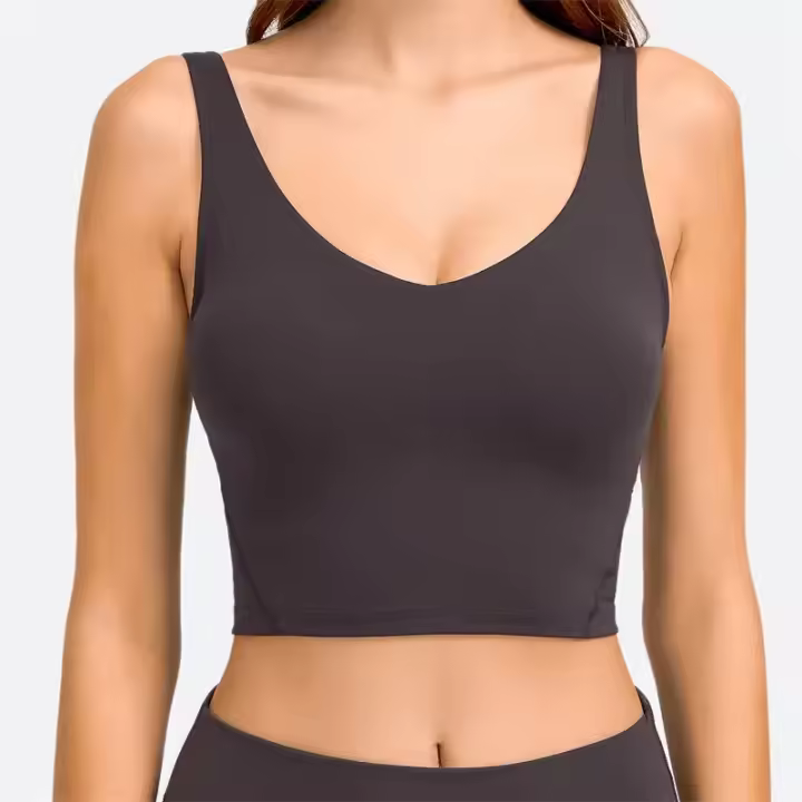 Camiseta sin mangas con estante incorporado, sujetador corto con relleno extraíble, sujetador deportivo tipo palangre para yoga y gimnasio - 1