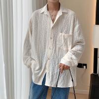 Camisas para hombres albaricoque guapo solapa hombres blusa vacaciones ahueca hacia fuera la moda Sexy hombres ropa masculina malla camisas de manga larga - details 1