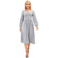 2025 primavera nuevo vestido de dama de honor de manga larga de color sólido bordado con lentejuelas de talla grande para mujer elegante - details 4