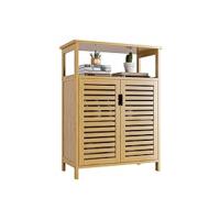 Gabinete de Piso de Baño, Organizador de Almacenamiento Lateral de Bambú con 4 Estantes Abiertos y 1 Puerta, Estante De Esquina de Torre Independiente Estrecho y Alto, Natural - details 10