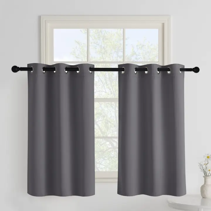 Cortinas Opacas de 2 Piezas Aislantes Térmicos para Cocina Dormitorio con Ojales 132x158 CM Gris - 1